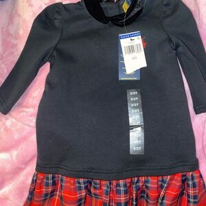 Ralph Lauren Black Top with Red Plaid Skirt Dress